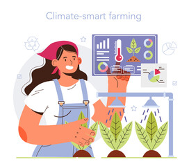 Smart farming. Farm worker growing plants and feeding animals