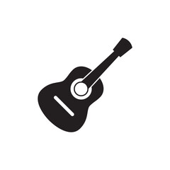 Guitar music instrument icon in black flat glyph, filled style isolated on white background