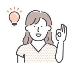 Simple young woman (upper body)  gesture illustration | OK, good, agree