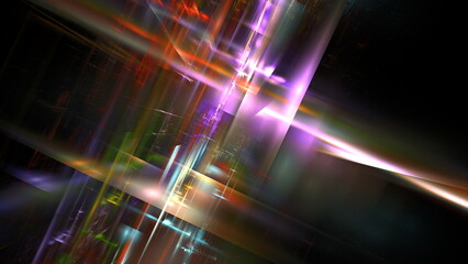 Business technology blurred Polygonal geometric cyberpunk space. Hi tech digital interior Abstract data center server. Communication technologies education and science. 3D render
