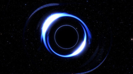 Black hole in space, absorption of matter. Event horizon, strong gravitational pull. Supermassive black hole absorbing stars and galaxies. 3d render