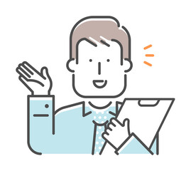 Obraz premium Simple business man (upper body) gesture illustration | introduction, recommend