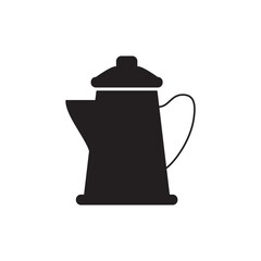 Camping coffee teapot icon in black flat glyph, filled style isolated on white background
