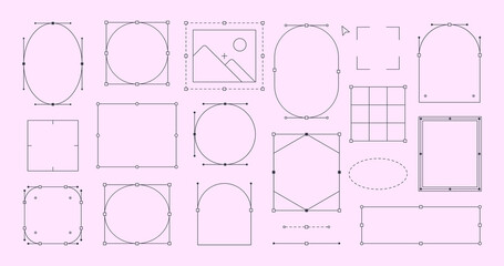 Abstract Geometric Frames Bezier Curve Set. Designer Work Tools Illustration in 90s Pop Style. Vaporwave elements - 498230900