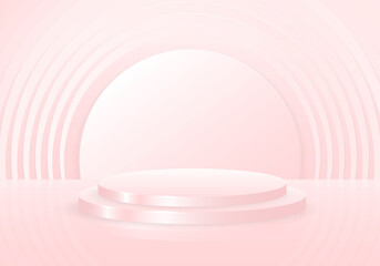 Obraz premium Abstract 3D studio podium display of living coral pastel color gradient design.