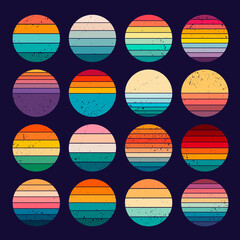 Sunset retro logo. California banners 1980 templates circle colored vintage pictures for badges recent vector ilustrations set © ONYXprj