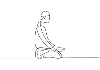 Fototapeta na wymiar One continuous single line of man pray sitting isolated on white background.