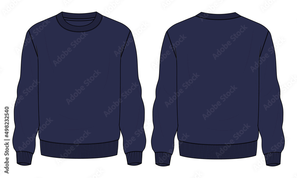 Canvas Prints long sleeve sweatshirt technical fashion flat sketch vector illustration navy color template front a