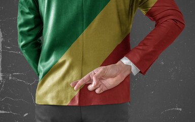 Businessman Jacket with Flag of Congo Republic with his fingers crossed behind his back