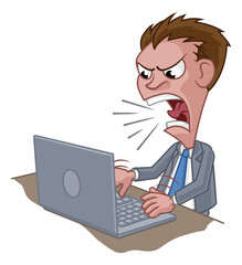 Angry Business Man Boss Shouting at Laptop Cartoon