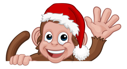 Christmas Monkey Cartoon Character in Santa Hat