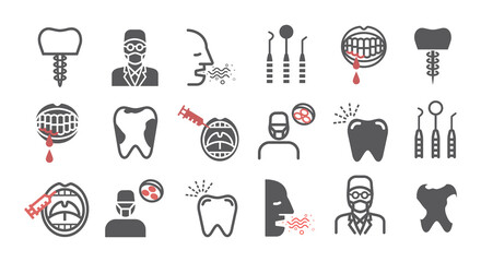 Dental Health banner. Line icons set. Reception at the dentist. Treatment. Vector signs.