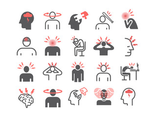 Headache icons. Symptoms. Vector signs for web.