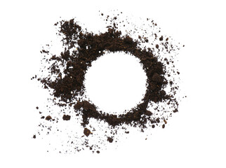 Frame made of soil on white background, top view. Fertile ground