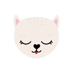 Cute hand drawn cat with small red tongue