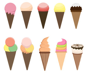 ice cream set of 10, ice cream collection of 10, Colorful vector ice cream, ice cream vector, ice-cream cone,