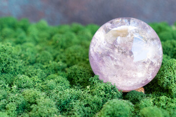Healing crystals on brown background