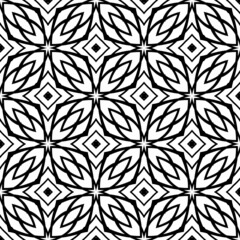 Fototapeta premium Abstract endless geometric texture illustration of symmetric lattice repeat tiles. Simple minimalist black & white background. Design for prints, textile, decor.Geometric texture with curved shapes.