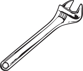 Adjustable wrench or spanner black and white. Vector illustration.