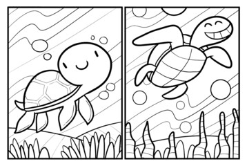 Cute kawaii turtle cartoon coloring pages