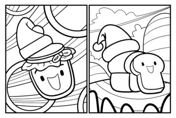 Cute jam and bread cartoon coloring pages