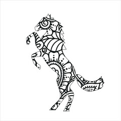Fototapeta na wymiar Mandala animal coloring page with horse , Horse Mandala coloring page Unicorn Mandala Vector Line Art Style, Beautiful Horse Jump. Vector illustration