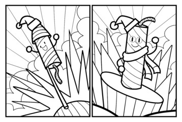 Cute christmas firecrackers cartoon coloring pages