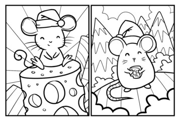 Cute christmas mouse cartoon coloring pages