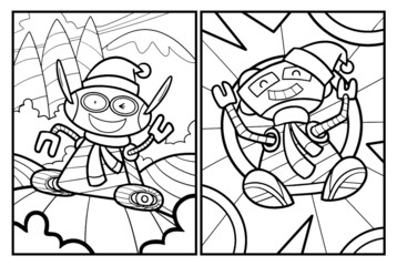 Funny christmas robot coloring pages