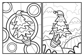 Funny christmas three in pot coloring pages
