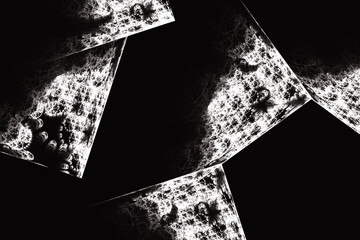White pattern of curved shapes on a black background. Abstract image. 3D fractal rendering