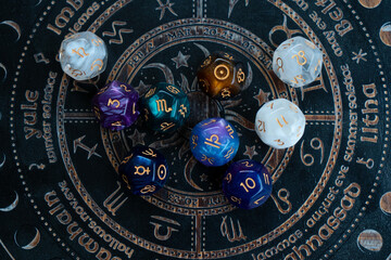 Fototapeta na wymiar Zodiac horoscope with divination dice