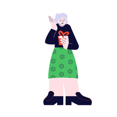 Elderly woman holding a gift.