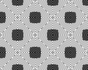 Abstract Vector Seamless Black and White home Pattern Background . background design with texture, geometric pattern, triangles, star, line and circle shapes in artsy style illustration.