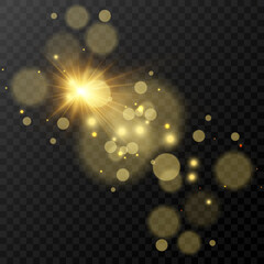 White sparks and golden stars glitter special light effect. Vector sparkles on transparent background. Christmas abstract pattern. Sparkling magic dust particles	