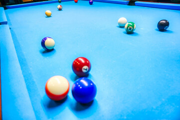 Billiards game - coloful balls on a table