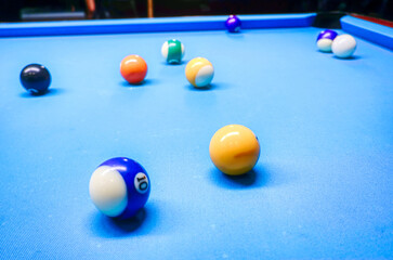 Billiards game - coloful balls on a table