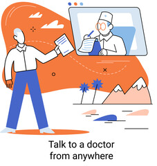 Online medical services mobile application consultation and prescription medicine professional doctor connecting and giving consultation for patient anywhere telemedicine metaphor, health care program