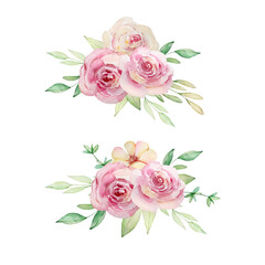 Watercolor floral set two bouquets of roses