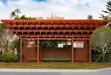 Chinese style wooden torii in a park