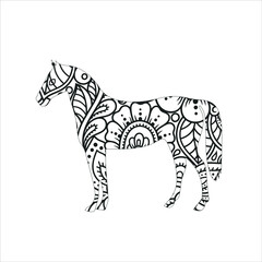 Mandala animal coloring page with horse , Horse Mandala coloring page Unicorn Mandala Vector Line Art Style, Beautiful Horse Jump. Vector illustration ,horse illustration