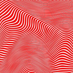 Abstract optical illusion wave. Red and white lines with distortion effect.Geometric stripes pattern.Elegant abstract geometric pattern for various design purposes.Red vector simple.