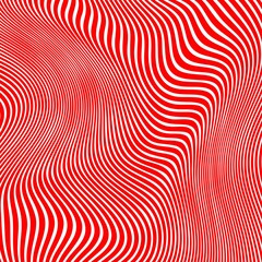 Abstract optical illusion wave. Red and white lines with distortion effect.Geometric stripes pattern.Elegant abstract geometric pattern for various design purposes.Red vector simple.