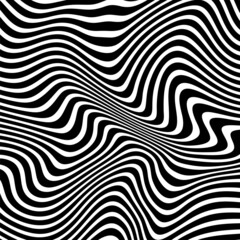 Abstract pattern of wavy stripes or rippled 3D relief black and white lines background. Vector twisted curved stripe modern trendy