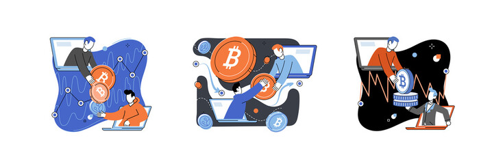 Cryptocurrency bitcoin mining metaphor Blockchain exchange platform. Cyber banking procedures, bitcoin trading, wallet. Ecurrency transactions. Digital currency, cryptocurrency market, hidden mining