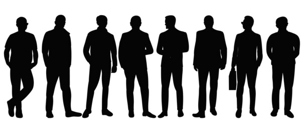 standing men set silhouette, isolated on white background vector