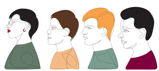 portrait people in profile one continuous line drawing