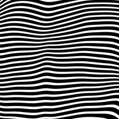 Diagonal curved wavy lines pattern. Vector seamless texture with black and white waves, stripes. Dynamical 3D effect, illusion of movement. Modern abstract monochrome background. Stylish repeat design