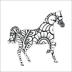 Mandala animal coloring page with horse , Horse Mandala coloring page Unicorn Mandala Vector Line Art Style, Beautiful Horse Jump. Vector illustration ,horse illustration