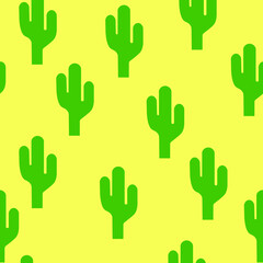 Seamless cactus pattern with yellow background